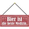 Schatzmix Blechschild Bier Die Beste Medizin Metallschild 27x10cm Deko Tin Sign mit Kordel Targa di Metallo da Parete, Lamiera, Multicolore, 27x10 cm