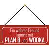 Schatzmix Blechschild Wahrer Freund Plan B & Wodka Schild Metallschild 27x10cm mit Kordel Targa di Metallo da Parete, Lamiera, Multicolore, 27x10 cm