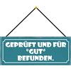 Schatzmix Blechschild Geprüft und für Gut befunden Metallschild 27x10cm Deko mit Kordel Targa di Metallo da Parete, Lamiera, Multicolore, 27x10 cm