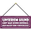 Schatzmix Blechschild Hund Gibt Man Keine Befehle Metallschild 27x10cm Deko mit Kordel Targa di Metallo da Parete, Lamiera, Multicolore, 27x10 cm