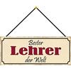 Schatzmix Blechschild Bester Lehrer der Welt Metallschild 27x10cm Deko Tin Sign mit Kordel Targa di Metallo da Parete, Lamiera, Multicolore, 27x10 cm
