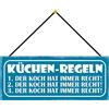 Schatzmix Blechschild Küchenregeln Koch Hat Immer Recht Metallschild 27x10 Deko mit Kordel Targa di Metallo da Parete, Lamiera, Multicolore, 27x10 cm