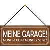 Schatzmix Garage Regole Leggi Auto Targa in metallo 27 x 10 cm Decorazione da parete con cordoncino, Targa in metallo, Lamiera, Multicolore