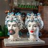 CERAMICHE CALTAGIRONE Teste di Moro ceramica Siciliana Caltagirone Donna - Uomo Blu cm 42