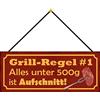 Schatzmix Blechschild Grillregel Unter 500g Aufschnitt Metallschild 27x10cm Deko m. Kordel Targa di Metallo da Parete, Lamiera, Multicolore, 27x10 cm