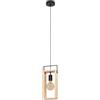 Eglo lampada a sospensione Famborough, 1 fiamma, stile | vintage, industriale, scandinavo, in acciaio nero e legno naturale, per tavolo da pranzo o soggiorno, portalampada E27