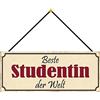 Schatzmix Blechschild Beste STUDENTIN der Welt Metallschild 27x10 Deko Tin Sign mit Kordel Targa di Metallo da Parete, Lamiera, Multicolore, 27x10 cm