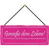 Schatzmix Blechschild Genieße Dein Leben Metallschild 27x10cm Deko Tin Sign mit Kordel Targa di Metallo da Parete, Lamiera, Multicolore, 27x10 cm