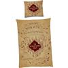 Character World - Set copripiumino double-face Harry Potter, 135 x 200 cm 80 x 80 cm, Mappa del Malandrino, Hogwarts, 100% cotone Hogwarts