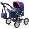 Bayer Design 13054AA Carrozzina per Bambole e Bambolotti, Passeggino per Bambola con borsa, pieghevole, regolabile in altezza blu con unicorno
