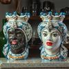 CERAMICHE CALTAGIRONE Teste Ceramica Siciliana Caltagirone Donna-Uomo Blu Floreale cm 35