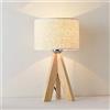 Mengjay Lampada da comodino in legno, treppiede Lampada da Tavolo, E27 Lampada da Scrivania,Paralume classico in Tessuto, adatta per camera da letto, soggiorno