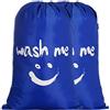 IHOMAGIC Set di 2 Grandi Borsa Portabiancheria da Viaggio con Coulisse, Sacco Biancheria Sporca Pieghevole, Portabiancheria Sporca Portatile con Sorriso per Hotel, Camere da Letto, Blu Scuro