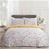 Dreamscene Set di biancheria da letto matrimoniale Spring Blossom con copripiumino reversibile con federa floreale, giallo ocra, grigio senape