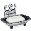 Relaxdays Portasaponetta in Design Antico, Piattino Rettangolare per Saponetta con Supporto Ghisa, Portasapone. Argento