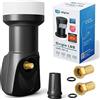 hb-digital Single LNB - Test MOLTO BUONO* - per 1 utente, filtro LTE, 1 uscita, Full HD 4K, 0,1 dB, con protezione dalle intemperie + 2 connettori F per TV, parabola satellitare - Nero