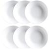 Luminarc - Diwali, Set di 6 piatti fondi senza ala in vetro opale extra resistente, 20 cm, colore bianco