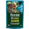 MONGE GATTO UMIDO 85 G BWILD GRAIN FREE STERILISED BOCCONCINI IN SALSA TONNO, GAMBERETTI E ORTAGGI BUSTINA