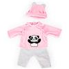 Bayer Design- Vestiti Bambole 33-38cm, Pantaloni, Top e Cappellino, Set, Completo con Panda, Colore Rosa, Bianco e Nero punteggiato, 83884AA