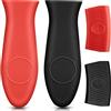 Boao 4 Pezzi Supporto Manico Caldo in Silicone e Supporto Manico Aiutare in Silicone Tegame in Ghisa Copri Manico Padella Manico per Pentole in Ghisa, Padelle, Piastre, Padelle, Forno, Nero e Rosso