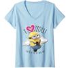 Despicable Me Donna Despicable Me Minions I Love You Angel Wings Maglietta con Collo a V