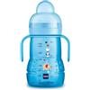 MAM Trainer 220 ml, Biberon acqua e latte per neonati 4+ mesi con tettarella antigoccia in Silicone, Borraccia neonato con beccucio extra-morbido, Accessori neonato con manici antiscivolo, Azzurro