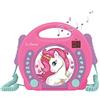 Lexibook-RCDK100UNI Unicorn CD Portatile con microfoni, Lettore Musicale, Ripetizione e Programmazione, Cavallo, Karaoke, Jack per Cuffie, per Bambini, Ragazze, Rosa/Viola, Colore, RCDK100UNI