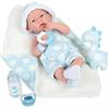 JC TOYS - Bambola La Newborn appena nata da 38 cm, in vinile morbido, include abbigliamento, peluche dinosauro e 4 accessori, per bambino, blu, disegnata in Spagna da Berenguer, 2 anni