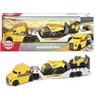 Dickie Toys Volvo Mack Truck, con 2 veicoli Volvo su rimorchio, 32 cm, 3 anni, 203725005, giallo/grigio