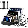 PRITEK Smart IC USB Stazione di Ricarica con Cavi USB per Cellulare Tablet Caricatore Stazione USB 6 porte Multi Dispositivo USB Charger Station Telefono Docking Station Organizer (Nero)