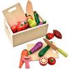 CARLORBO Set di Cibo da Gioco con Taglio in Legno - Cucina in Legno con Cibo Finto Giocattoli per Tagliare Le Verdure per Bambini di 2-3 Anni