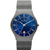 Skagen Orologio Sundby in titanio per uomo, Movimento al quarzo a tre lancette con cinturino in acciaio o in pelle, 37 mm, Grigio e blu