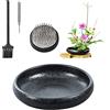 WANDIC - Vaso da Fiori Rotondo in Ceramica Ikebana con 4 cm Kenzan a Forma di Rana per composizioni Floreali per la casa, Colore: Nero