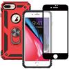 Yiakeng Cover Apple iPhone 7 Plus / 8 Plus + Pellicola Vetro Temperato, Custodia Slim Silicone Armour Bumper Antiurto Telefono Case con Kickstand per Apple iPhone 7 Plus / 8 Plus (Rosso)