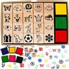 HOWAF 26pcs Timbri in Legno per Bambini Artigianato con Tampone di Inchiostro, Animale Babbo Natale Unicorno Dinosauro Fiocco di Neve di Calcio Timbri per Bambini Scrapbooking Fai-da-Te Mestieri