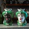 CERAMICHE CALTAGIRONE Teste di Moro Siciliane in Ceramica Caltagirone Turbante Verde Donna-Uomo cm 23