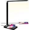 BIENSER Lampada da tavolo a LED, 10 W, caricatore a induzione e USB, 10 luminosità × 5 colori, lampada da tavolo dimmerabile, protezione degli occhi, controllo tattile, funzione memoria, 30/60 min