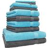 Betz set di 10 asciugamani Premium 100% cotone 2 teli doccia 4 asciugamani 2 asciugamani per ospiti 2 guanti da bagno colore turchese e antracide