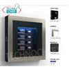 Quadro vino REFRIGERATO, 4 Bottiglie, versione con: Struttura NERA, Pannello in ECOPELLE NERA, Cornice in LAMINATO colore ACCIAIO SATINATO, Luce LED blu, Temp.+12 +18, V.230 1, Kw.0,06, Peso 30 Kg, dim.mm.780x780x170h