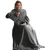 CelinaTex TV Decke Coperta soffice con Maniche Tasche Tasche per i Piedi Microfibra Pile Coral Coperta 150 x 180 cm Grigio