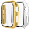 Fengyiyuda Cover[2-Pezzi] Compatibile con Apple Watch Custodia 38/40/42/44mm con Anti-Bubble TPU Pellicola Protettiva,360 Rugged Case per IWatch Series se/6/5/4/3/2/1-Yellow Gold/Clear,40mm