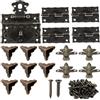 ODOOKON Serratura antica in rilievo, 8 pz protezioni angolari, 4 pz Antico Decorazione Piedi in Metallo Gambe, 4 pz Bronzo Antico Cerniere, con viti, per Scatole di Legno, Portagioie