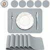BANNIO Tovaglietta,PVC Tovagliette Cucina Lavabili Set di 6 Tovagliette e 6 Sottobicchieri,Tavola Antiscivolo Resistente al Calore Tovagliette per Tavola,41x31cm,Blu Grigio