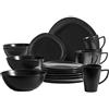 MÄSER 931730 Serie Glendale Set di stoviglie per 4 persone a forma di reni asimmetrici, servizio combinato da 16 pezzi, nero opaco, gres