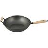 H&H Alessandro Borghese, Padella Wok Antiaderente con Manico e Presa in Legno, da 32 cm, Alluminio, Nero