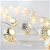 Lights4fun Catena Luminosa Marocchina di 20 Palline Argentate con LED Bianchi Caldi a Pile per Interni