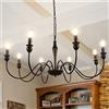 LynPon Lampadario Nero Vintage Metallo Ferro Battuto 8 Luci Lampadario Soggiorno Classico Industrial per Sala da Pranzo Camera da Letto Salotto Cucina