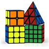 ROXENDA Speed Cube Set, 2X2 3X3 4X4 Piramide Magic Cube - Puzzle Cubo di Velocità per Bambini, Giochi IQ, Giocattoli Educativi [4 Confezione] (Adesivi)
