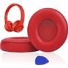SoloWIT® Cuscinetti Auricolari Ricambio per Beats Solo 2 e Solo 3 Wireless On-Ear Cuffia con morbida pelle proteina/memory foam/nastro adesivo forte - Rosso