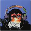 Fokenzary 100% dipinto a mano pittura a olio su tela pop art Bel Gorilla che ascolta musica con cuffie con cornice pronto da appendere, Tela, 24x24in